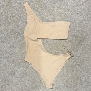 Brand New Stone Fox Swim One-Shoulder Swimsuit in Nude